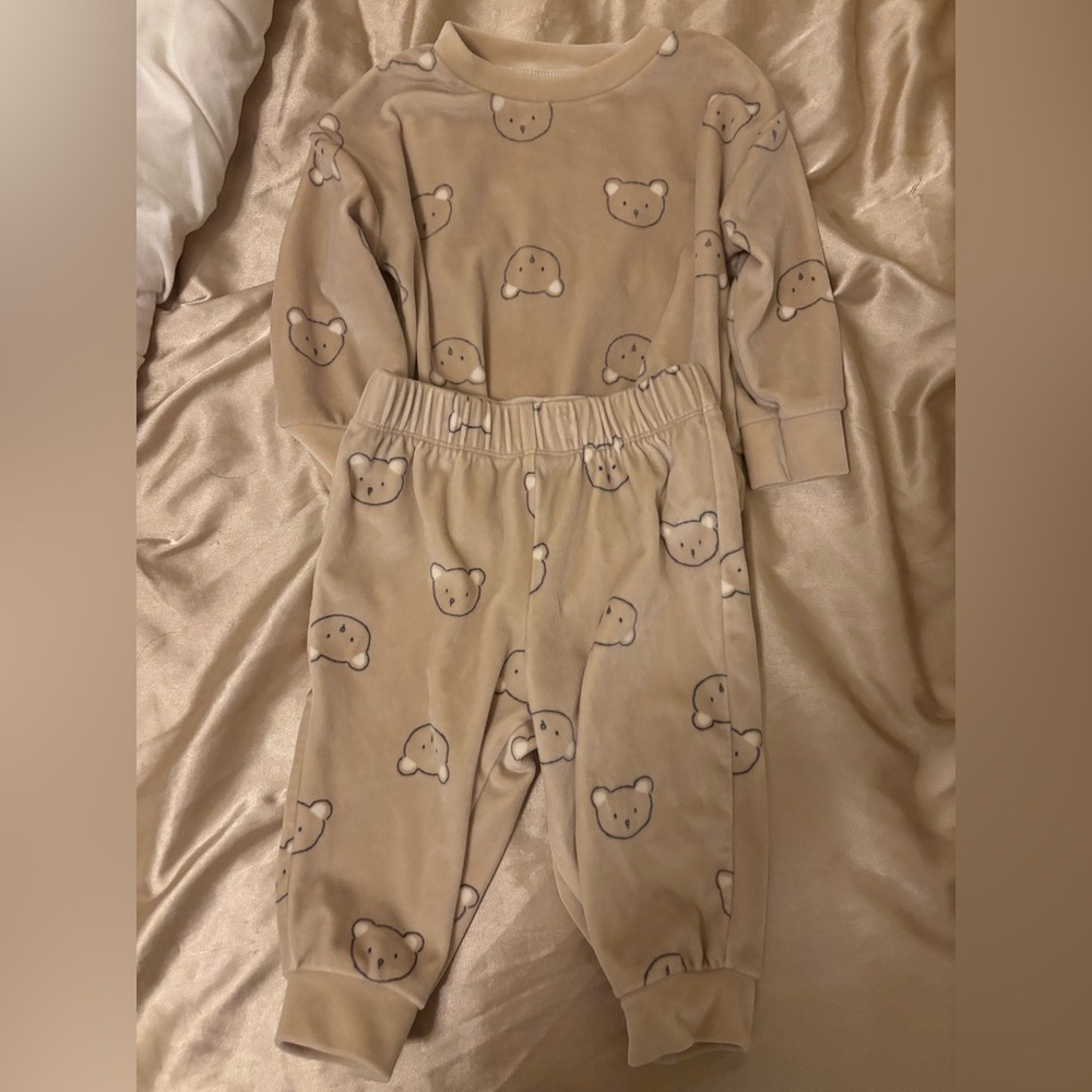 Carter's Tan Velour Bear Print Kids Matching Set